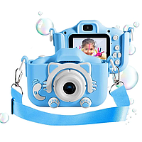 Детский цифровой фотоаппарат с USB, ET015 Cat, с автофокусом, Голубой / Детская фотокамера с чехлом