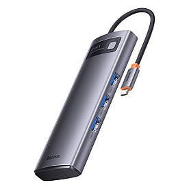 Концентратор хаб USB Type-C 8в1 HDMI 4K кардридер заряджання 100 Вт Baseus Metal Gleam WKWG050113