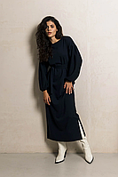 Красивое платье из плотного турецкого трикотажа с поясом 42-52 размеры разные цвета темно-синее