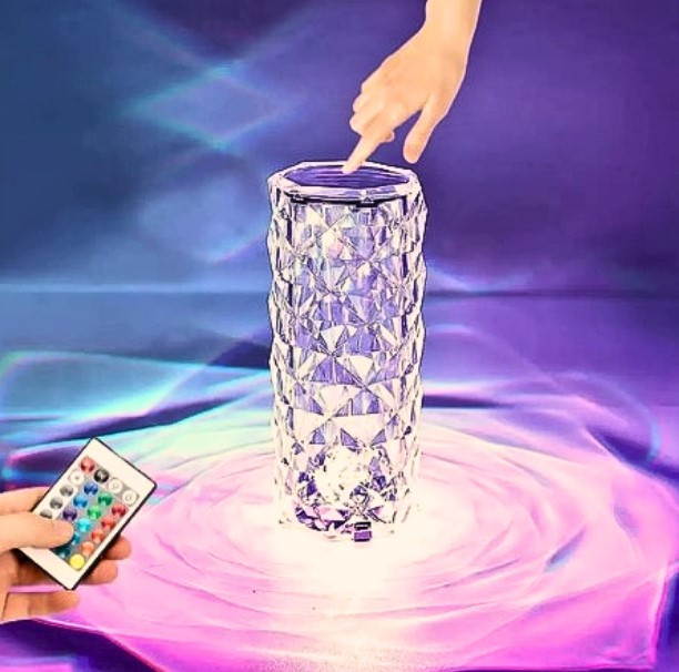 Лампа нічник настільна сенсорний Crystal Rose Роза RGB світильник з пультом на акумуляторі 16 кольорів, фото 1