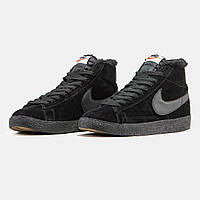 Кроссовки зимние Nike Blazer Mid 77 Vintage Black мужские черный с мехом найк блейзеры кожаные теплые высокие