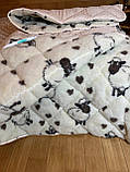 Ковдра зимова двостороння напівторна з відкритим хутром з овчини 145х210, фото 3