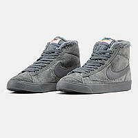 Кроссовки зимние Nike Blazer Mid 77 Vintage Grey мужские серый с мехом найк блейзеры замшевые теплые высокие