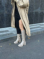Чоботи жіночі шкіряні бежевого кольору на підборах зимові хорошее качество Размер 36