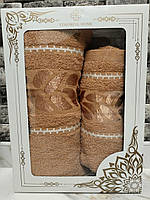 Набор полотенец подарочный двойка махра Баня + Лицо