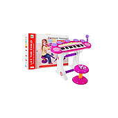 Рожевий музичний набір: клавіатура + малі барабани + мікрофон для дітей 3+, підсвічування + звуки, 3 октави