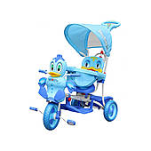 3-колісний дитячий велосипед Duck Blue + звуки + навіс + бар'єр + підставка для ніг + ручка + полози + місце