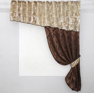 Кухонний комплект (280х180см.) шторка з ламбрекеном. Колір коричневий з бежевим. Код 097к 52-0481