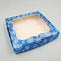Коробка для пряников и печенья с окошком Синий снег 20х20х3 см