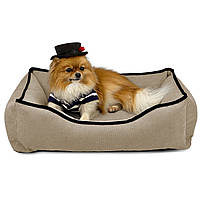 Лежак ліжко для собак та котів EGO Bosyak Жакард S 65x55 Бежевий (лежанка для котиків та собак 4-6 кг)