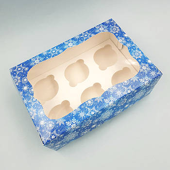 Коробка для капкейків на 6 шт Синій сніг