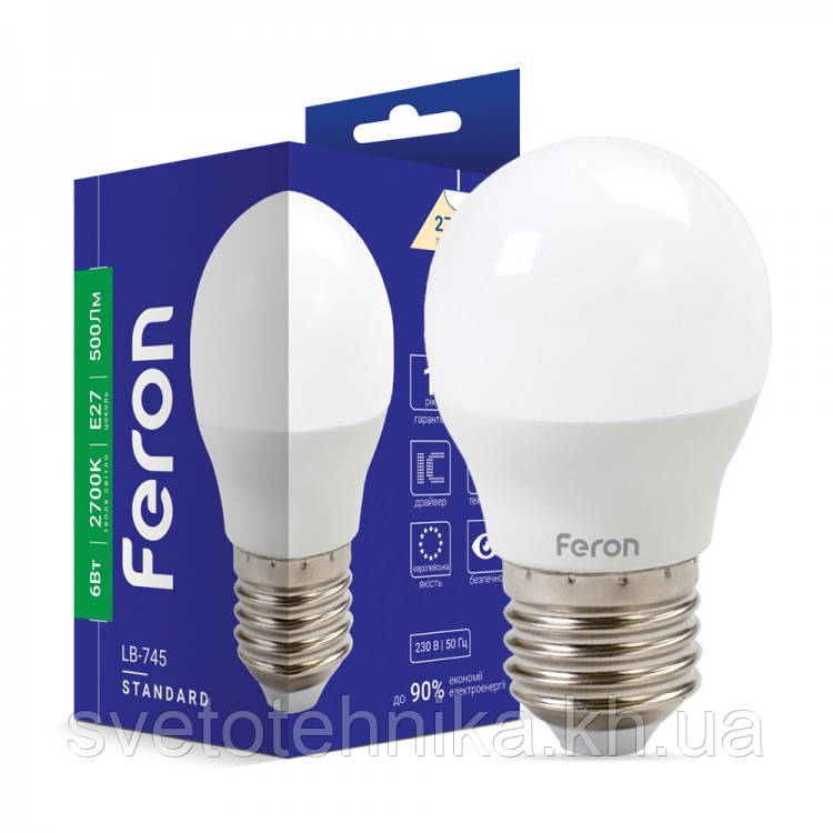 Світлодіодна лампа Feron LB-745 E27 6W 2700K для загального та декоративного освітлення
