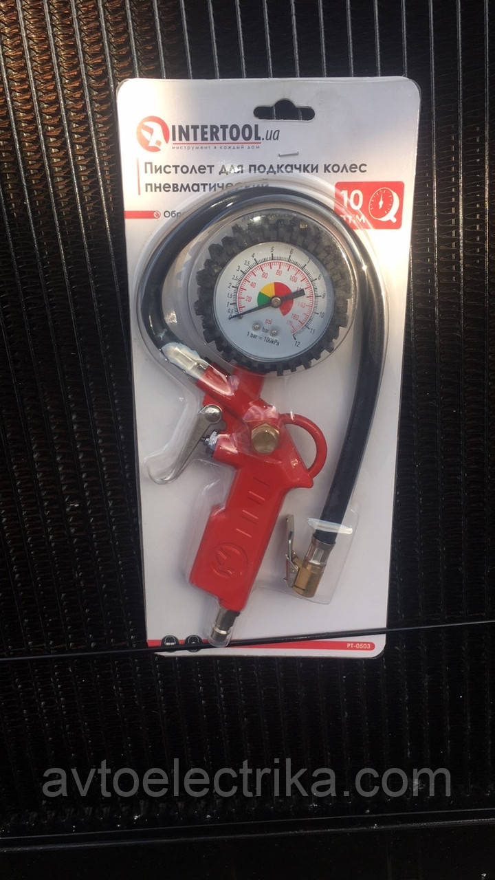 Пістолет для підкачування коліс з манометром 63 мм пневматичний (блістер) INTERTOOL PT-0503, фото 1