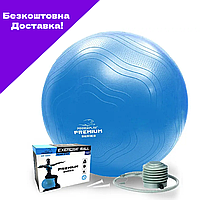 Мяч для фитнеса (фитбол) укрепленный PowerPlay 4000 Ø65 cm Premium Gymball Anti-Burst Синий + насос