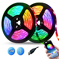 Комплект Світлодіодної Стрічки SMD 5050 RGB Кольоровий з Bluetooth від USB 5 м