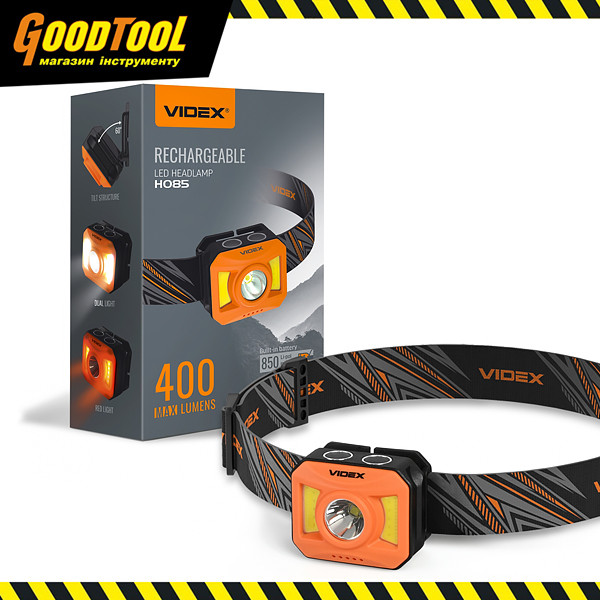 Налобний світлодіодний ліхтарик VIDEX VLF-H085-OR 400Lm 5000K, фото 1