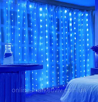 Гірлянда Водоспад штора, від мережі, 3х3м, 480LED, Синє світло / Світлодіодна гірлянда / Гірлянда світлодіодна