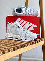 Белые кожаные женские кроссовки Nike Air More Uptempo