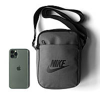 Мужская сумка мессенджер Nike спортивная барсетка через плечо тканевая серая повседневная маленькая