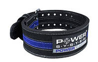 Пояс для пауэрлифтинга Power System PS-3800 PowerLifting кожаный Black/Blue Line M