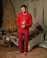 Мужская домашняя одежда - 93374-ни - Стильная красная пижама для мужчин со штанами в клетку, красивая