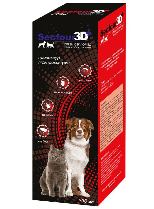 Спрей Секфор 3Д Secfour 3D від бліх і кліщів для собак і котів, 250 мл (S-784), фото 1