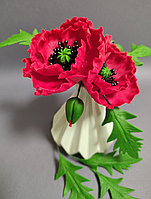 Цукрові квіти. Маки. Набір з 3х квіток, 2х бутонів та 6ти листків.