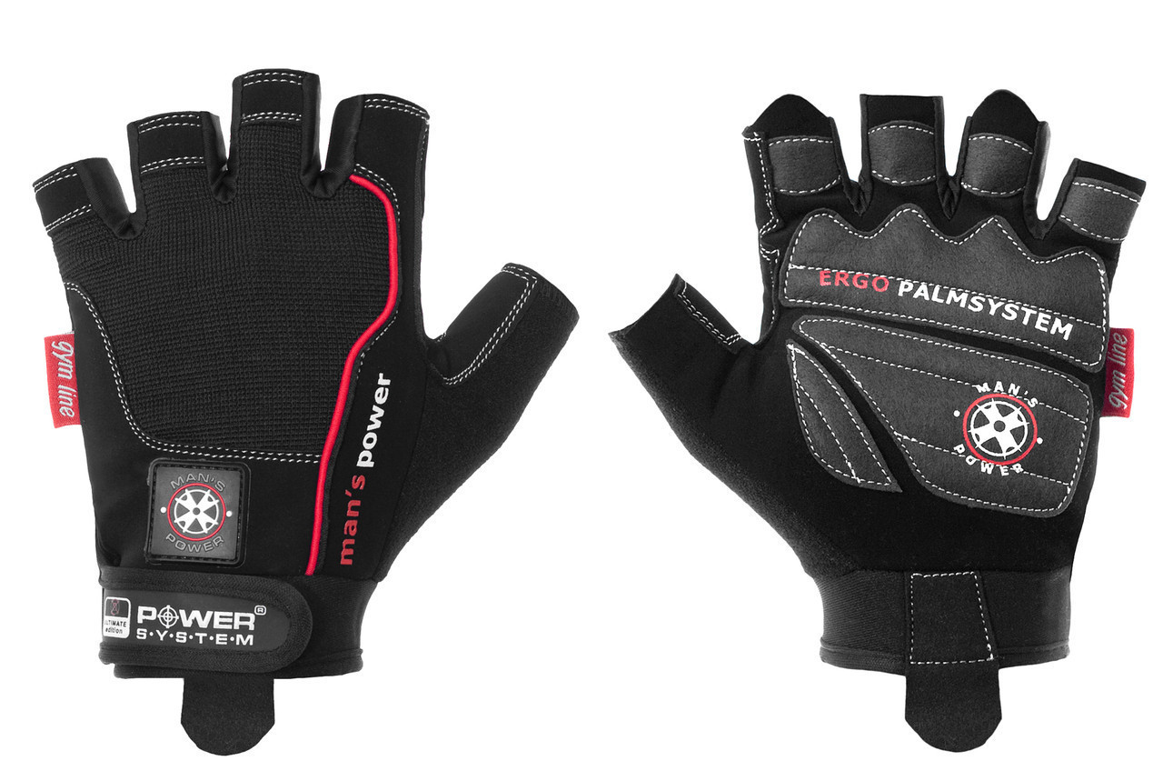 Чоловічі рукавички для фітнесу M Power System PS-2580 Man’s Power на липучці Black
