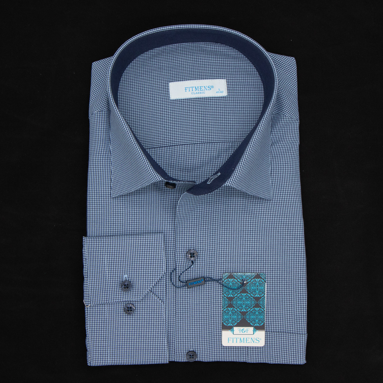 Сорочка чоловіча, прямого покрою, з довгим рукавом, FITMENS FS-002227 Lacivert 90% бавовна 10% поліестер XL(Р), фото 1