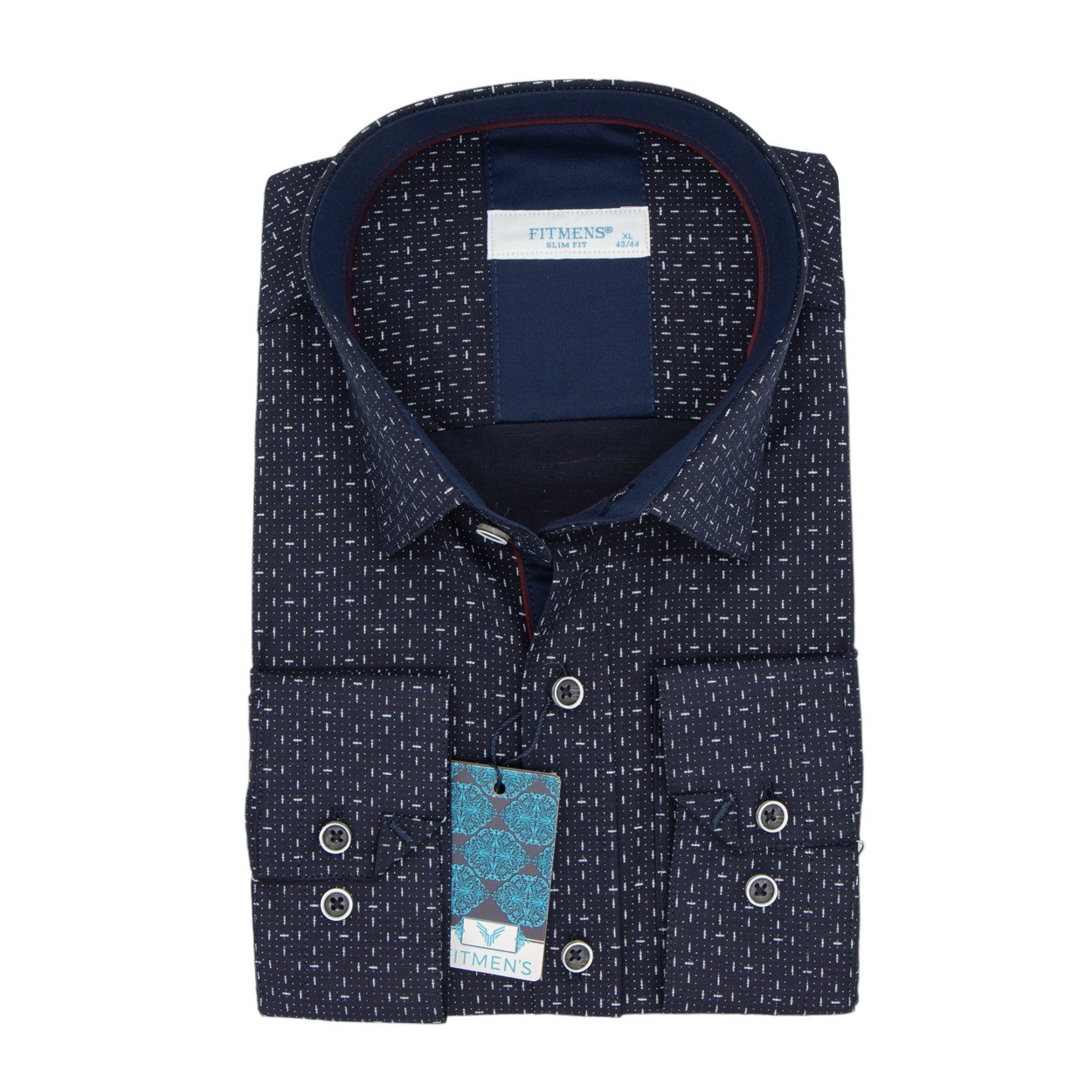 Сорочка чоловіча, приталена (Slim Fit), з довгим рукавом, FITMENS FS-002711 LACIVERT 97% бавовна 3% еластан