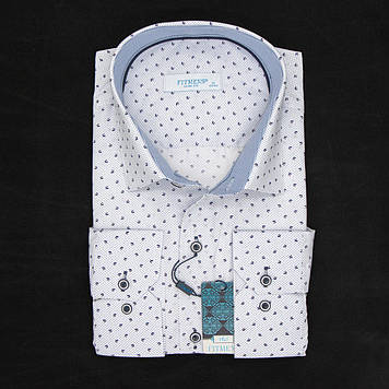 Сорочка чоловіча, приталена (Slim Fit), з довгим рукавом, FITMENS FS-002180 Beyaz Mavi 97% бавовна 3% еластан