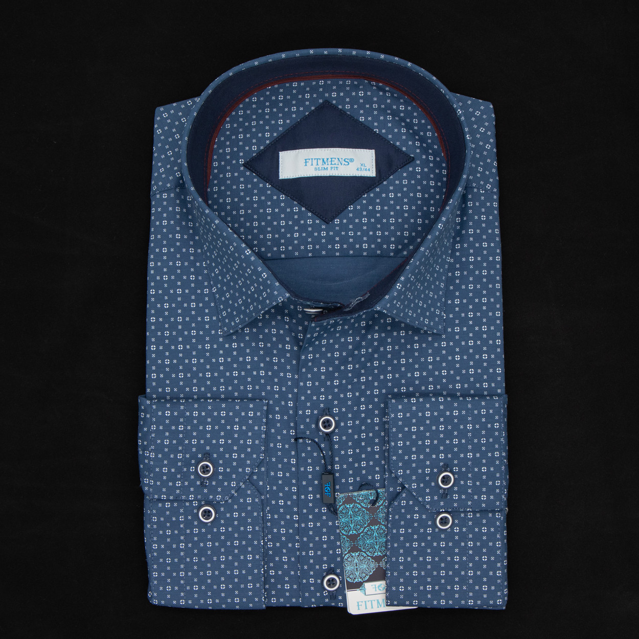 Сорочка чоловіча, приталена (Slim Fit), з довгим рукавом, FITMENS FS-001786 Koyu Mavi 97% бавовна 3% еластан