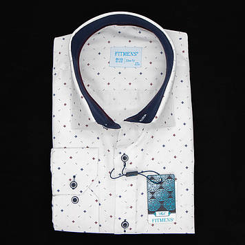 Сорочка чоловіча, приталена (Slim Fit), з довгим рукавом, FITMENS FS-002299 Beyaz Bordo 90% бавовна 10%