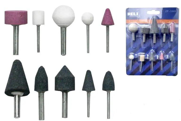 Набір шарошек по металу абразивних, хвостовики 3 і 6 мм, 10 штук Reli 890-00