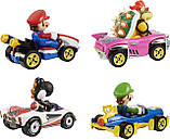 Hot Wheels Mario Kart Characters and Karts. Хот Вілс набір машинок Маріо Карт, 4шт.: Маріо, Луїджі, Баузер, Йоші, фото 3