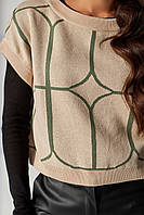 Стильная женская трикотажная вязанная жилетка кремового цвета. Модель 2503 Trikobakh 42/46