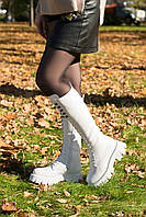 Білі жіночі шкіряні чоботи берці на шнурівці демісезонні M-37