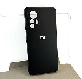 Чехол на Xiaomi 12 Lite накладка бампер Silicone Case Full силиконовый черный с велюром