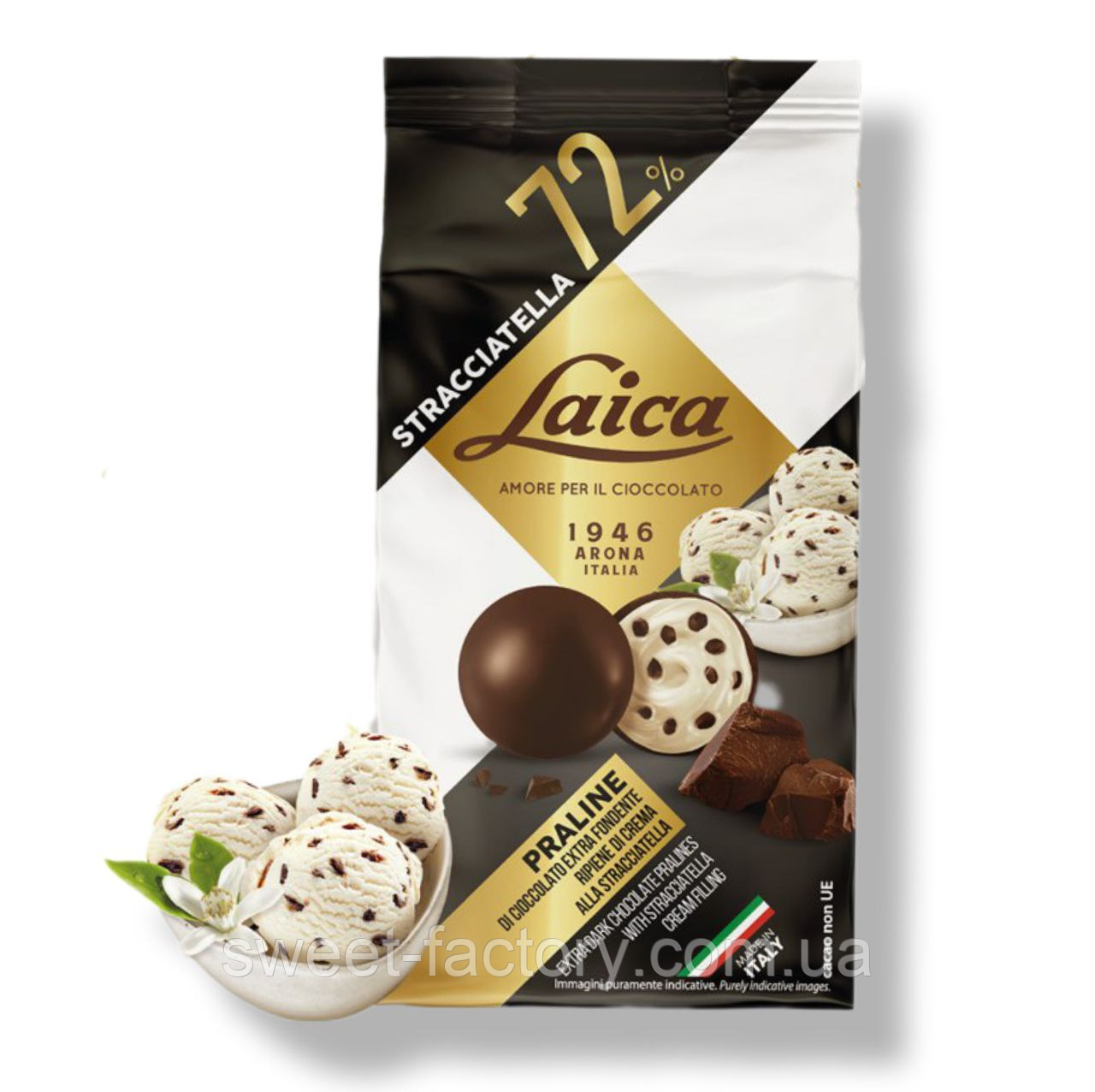 Конфеты Laica Praline Stracciatella 72% Cacao 90g