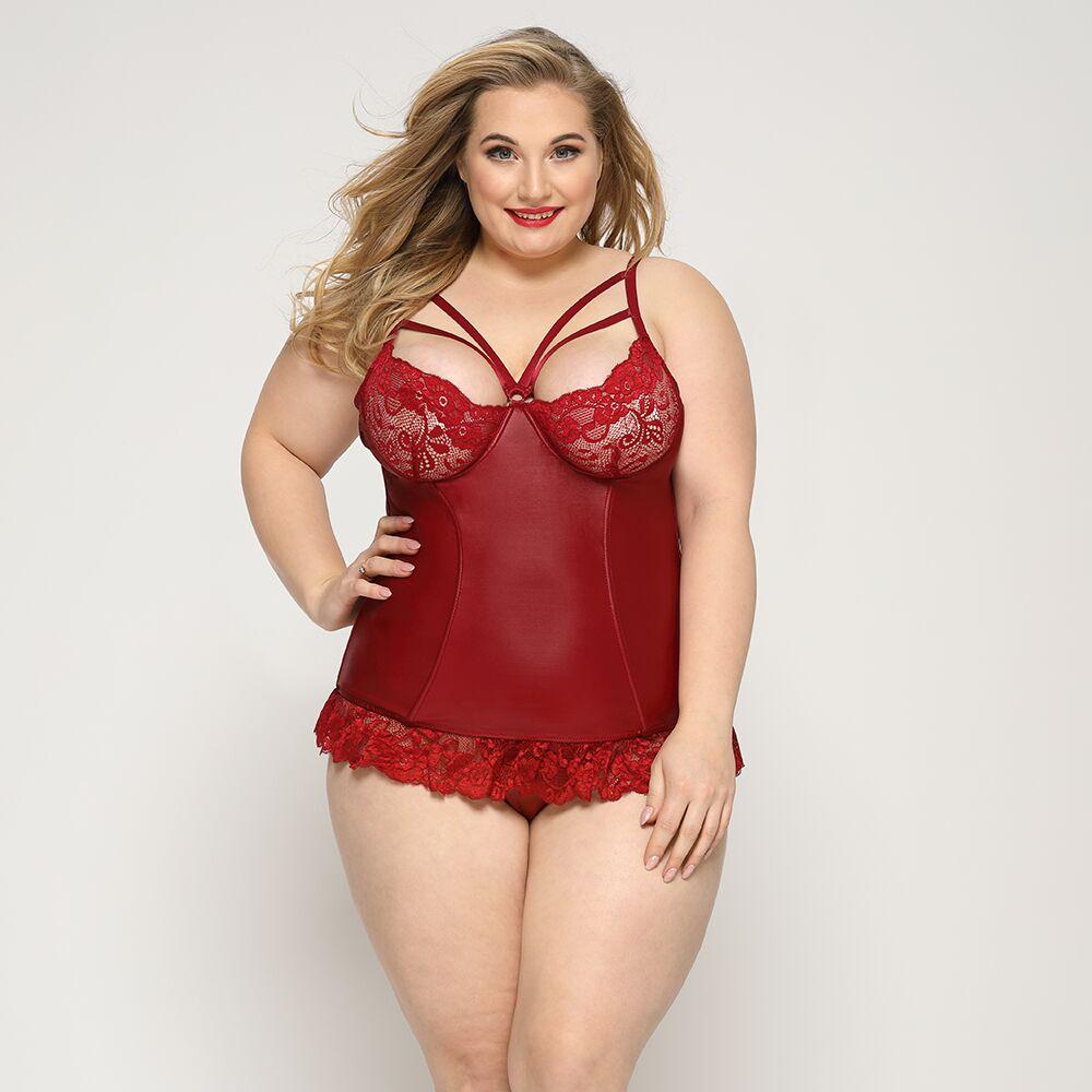Сексуальний корсет зі стрепами та стрінгами JSY «Гаряча Тейлор», Red, Plus Size, фото 1