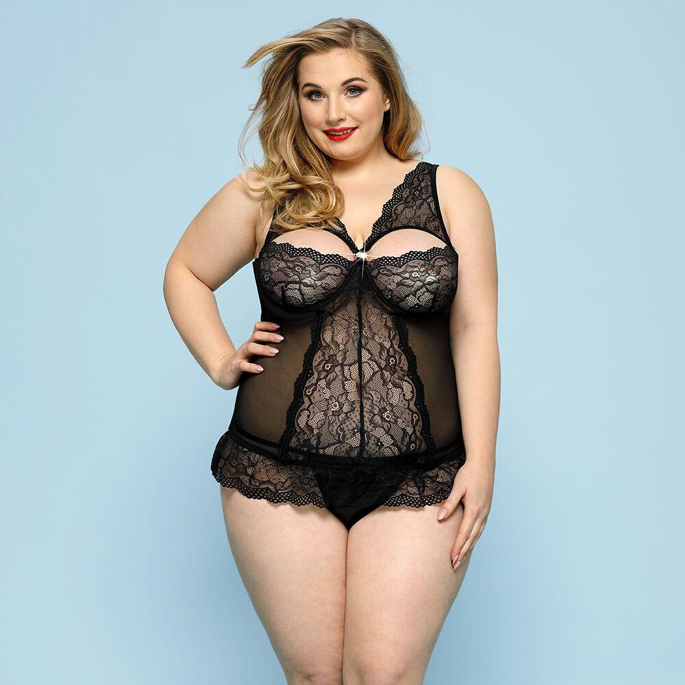 Сексуальний корсет зі стрінгами JSY «Скромниця Брук», Black, Plus Size, фото 1