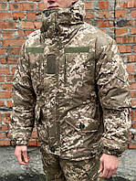 Зимова парка тактична піксель на флісі. Куртка військова хакі камуфляж