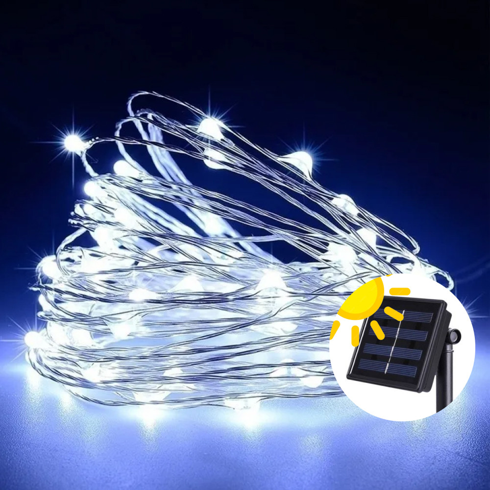 Гірлянда нитка "Роса" на сонячній батареї, 10м, 100 LED, статичний режим, IP44