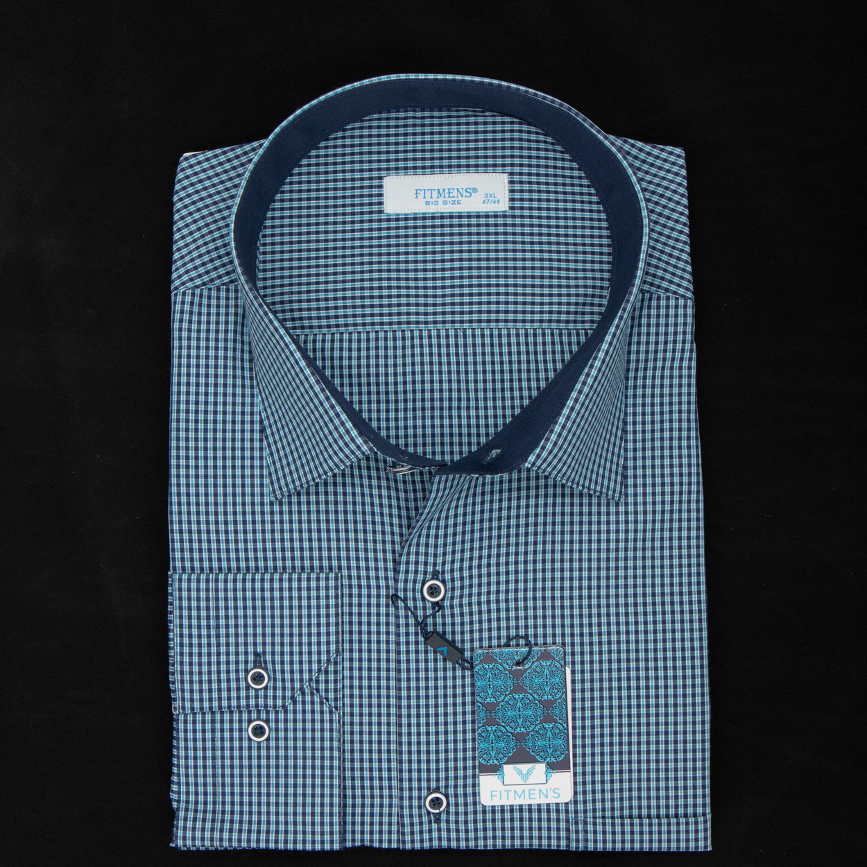 Сорочка чоловіча, прямого покрою, з довгим рукавом, FITMENS FS-002782 MAVI 90% бавовна 10% поліестер 3XL(Р)