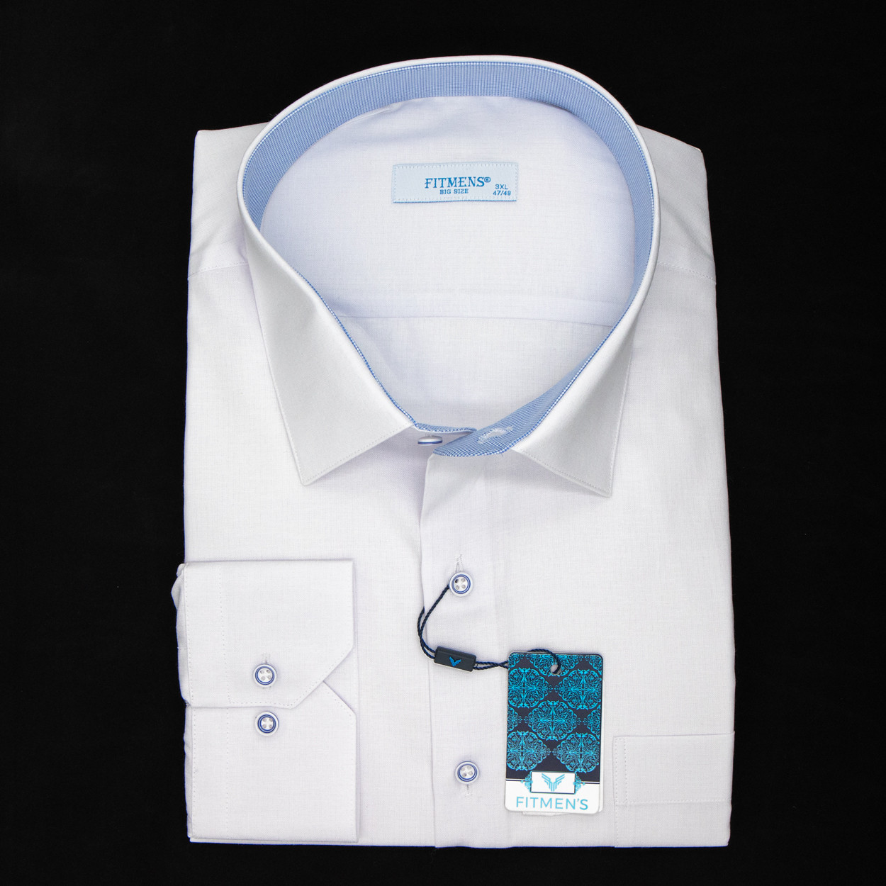 Сорочка чоловіча, прямого покрою, з довгим рукавом, FITMENS FS-003018 BEYAZ 90% бавовна 10% поліестер 6XL(Р)
