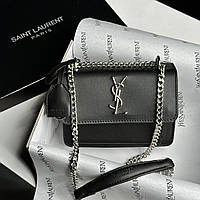 Yves Saint Laurent Sunset Mini Chain Black/Silver 18 х 13 х 6 см женские сумочки и клатчи высокое качество