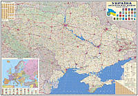 Карта Автомобильных дорог Украины 160x110 см М 1:850 000 ламинированная