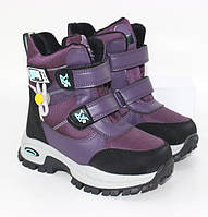Детские зимние ботинки на липучках и молнии с ледоступом фиолетовые
