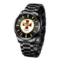 Черные классические часы мужские металлические наручные часы Chronte с логотипом НГУ Black-Gold-White Denver