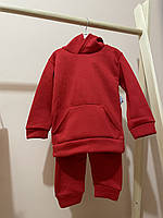 Детский теплый костюм тринитка на флисе в красном цвете 110
